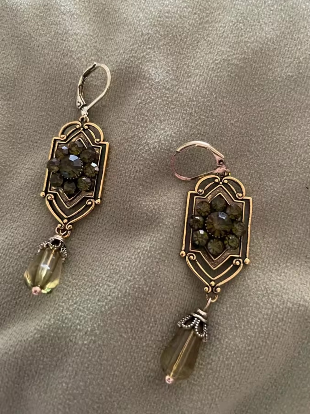 Anthropologie New Retro Gold and Green Color Drop Earrings - Picture 5 of 5